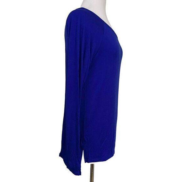 Cable & Gauge Pullover Keyhole Back & Shoulder Hi-Low Top Siz L Royal Blue NEW - Picture 3 of 7